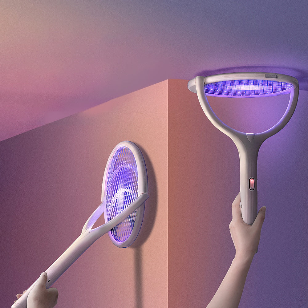 Raquete Mata-Mosquitos 2 em 1 com Rotação de 90º